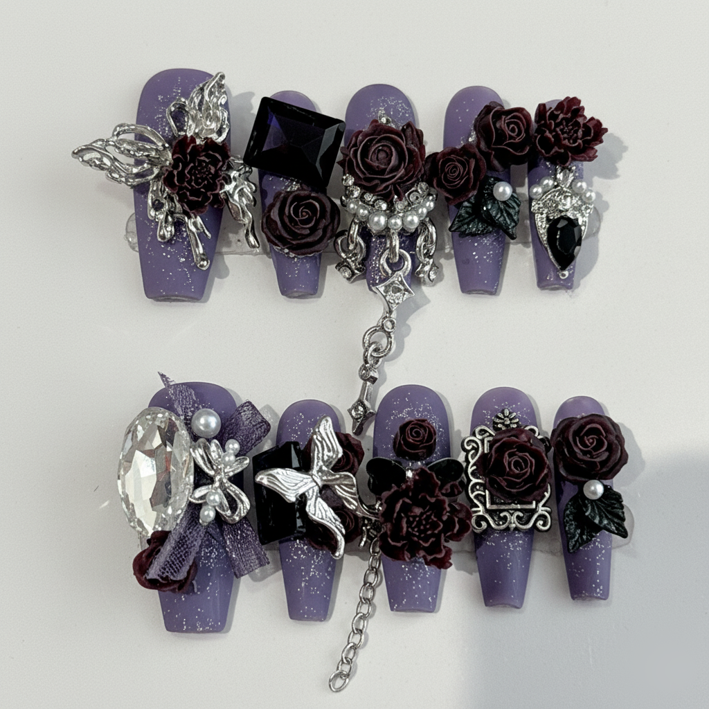 月光に咲く真紅のダマスクローズネイル