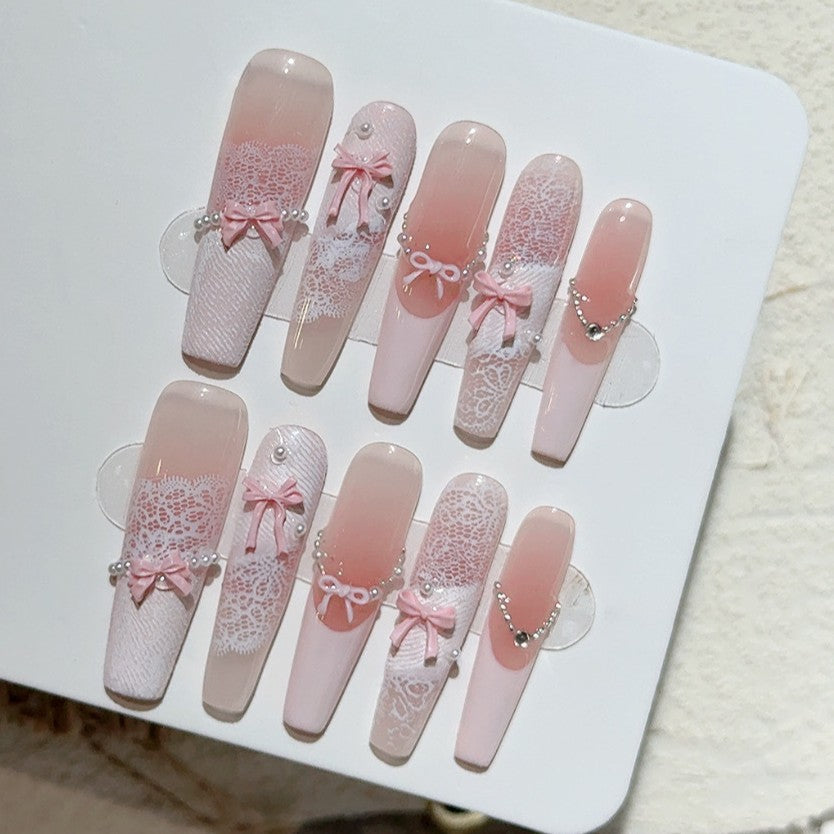 マカロンピンクレースリボン