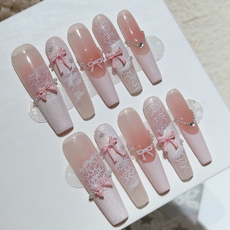 マカロンピンクレースリボン